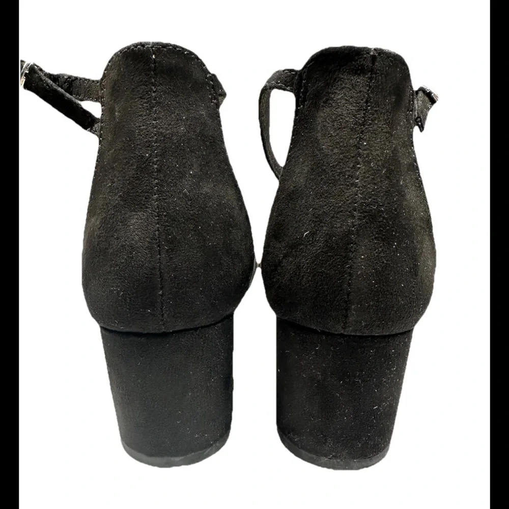 MADDEN NYC Black & Rhinestone Single Band Block Heel Ankle Strap Sandal Sz 9